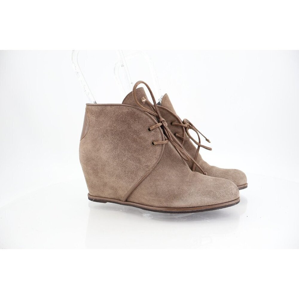 Stuart Weitzman Kalahari Wedge Boot Ankle Bootie Brown Suede Lace Up Size 6.5